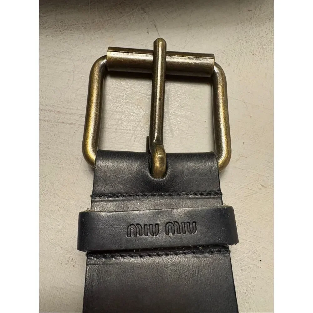 MUI MUI Wide Leather Black Belt Made in Italy Size 12